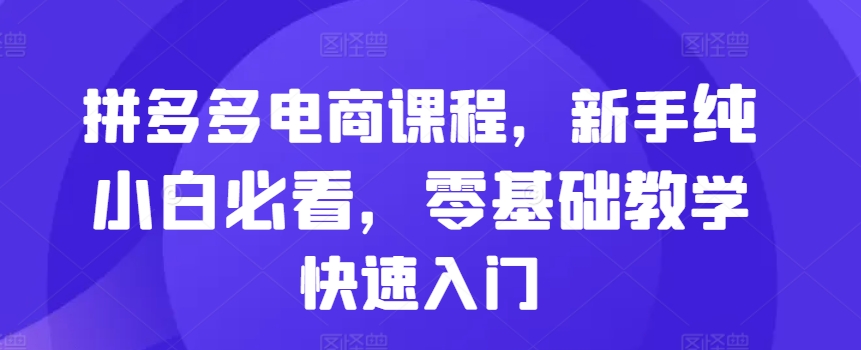 拼多多电商课程，新手纯小白必看，零基础教学快速入门-86资源库