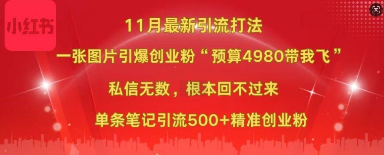 小红书11月最新图片打粉，一张图片引爆创业粉，“预算4980带我飞”，单条引流500+精准创业粉-86资源库