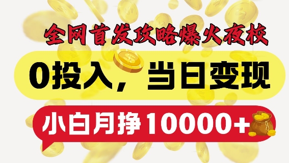 全网首发爆火夜校，0投入，当日变现，小白轻松月入1w+【揭秘】-86资源库