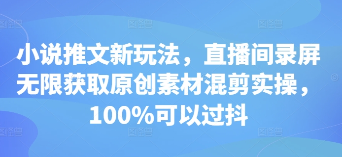 小说推文新玩法，直播间录屏无限获取原创素材混剪实操，100%可以过抖-86资源库
