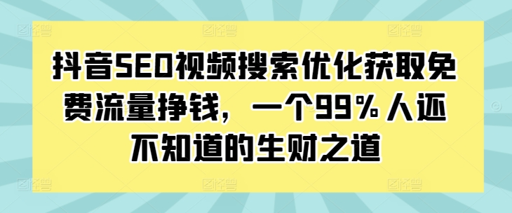 抖音SEO视频搜索优化获取免费流量挣钱，一个99%人还不知道的生财之道-86资源库