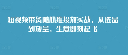 短视频带货随心推投放实战，从选品到放量，生意即刻起飞-86资源库