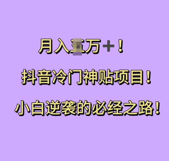 抖音冷门神贴项目，小白逆袭的必经之路，月入过W【揭秘】-86资源库