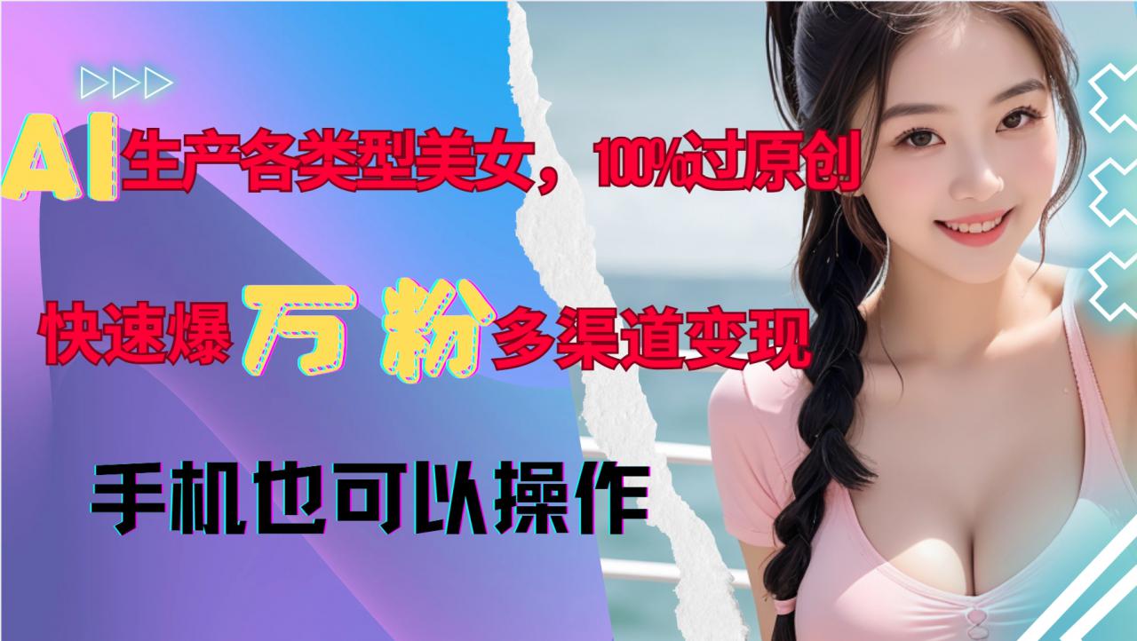 AI生产各类型美女，100%过原创，快速爆万粉，多渠道变现，新手可做-86资源库