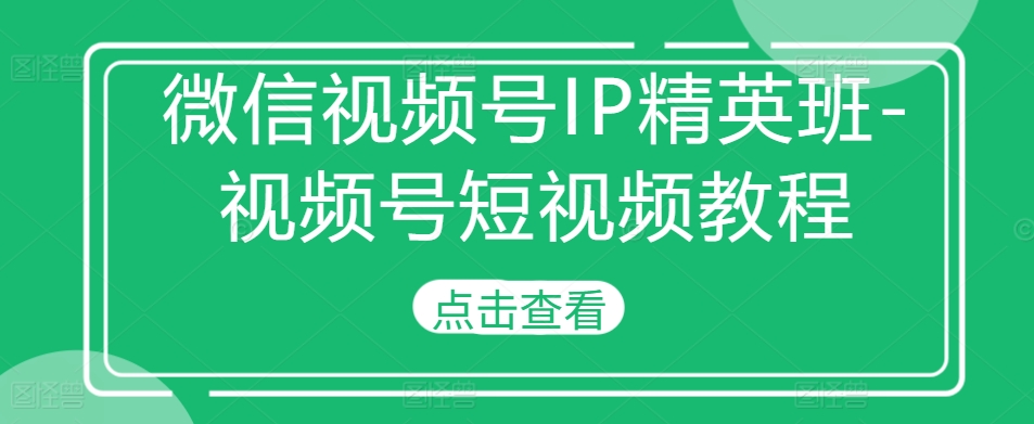 微信视频号IP精英班-视频号短视频教程-86资源库
