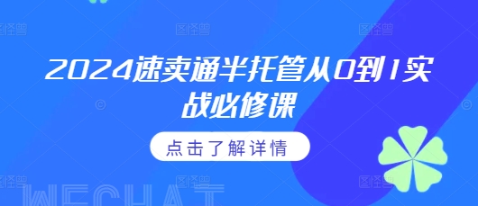 2024速卖通半托管从0到1实战必修课，掌握通投广告打法、熟悉速卖通半托管的政策细节-86资源库