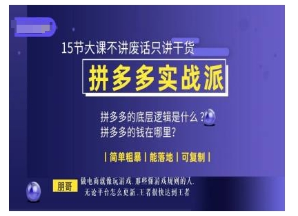 朋哥电商(拼多多实战派)，15节大课不讲废话只讲干货，简单粗暴 能落地 可复制-86资源库